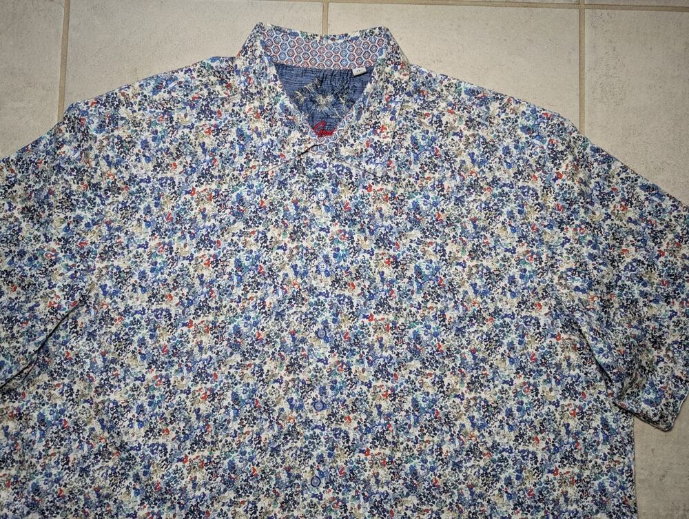 Robert Graham Men's XXL Button Shirt Multi-Color Watercolors Cotton Short Sleeve